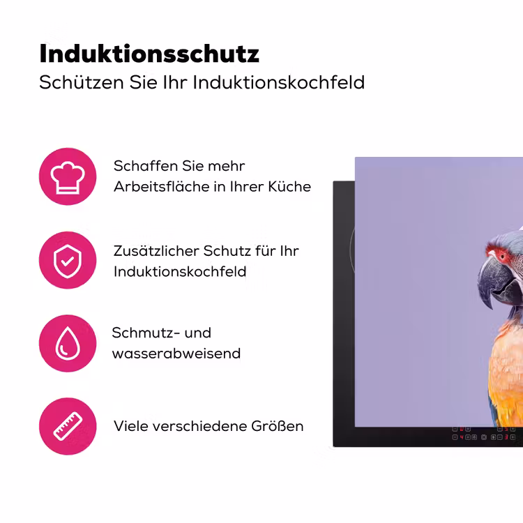 Papegaai - Koksmuts - Paars - Cute Inductie beschermer vinyl 3mm klein -zzzzzzz-lf-ups
