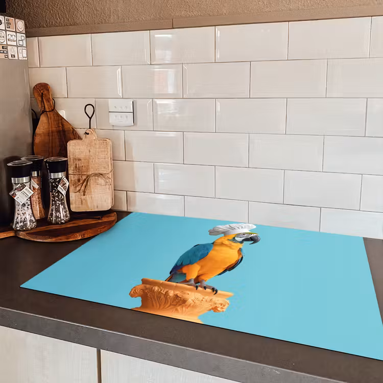 Papegaai - Koksmuts - Grappig - Vogel Inductie beschermer vinyl 3mm klein -sfeer3