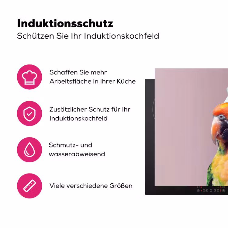 Papegaai - Koksmuts - Nieuwsgierig - Vogel Inductie beschermer vinyl 3mm klein -zzzzzzz-lf-ups
