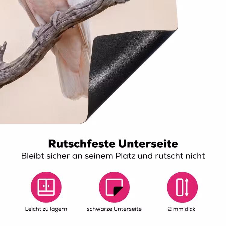 Papagaai - Tak - Roze Inductie beschermer vinyl 3mm klein -zzzzzzz-lf-onderkant