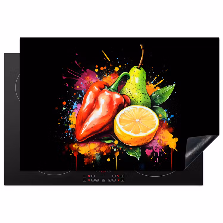 Paprika - Peer - Citroen - Graffiti - Verf - Abstract Inductie beschermer vinyl 3mm klein -3d