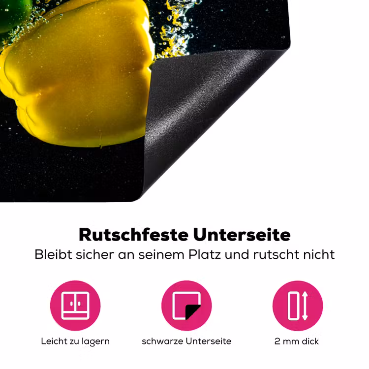 Paprika - Groente - Water - Zwart - Rood - Groen - Geel Inductie beschermer vinyl 3mm klein -zzzzzzz-lf-onderkant
