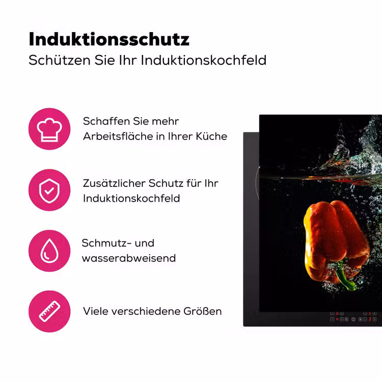Paprika - Groente - Water - Zwart - Rood - Groen - Geel Inductie beschermer vinyl 3mm klein -zzzzzzz-lf-ups