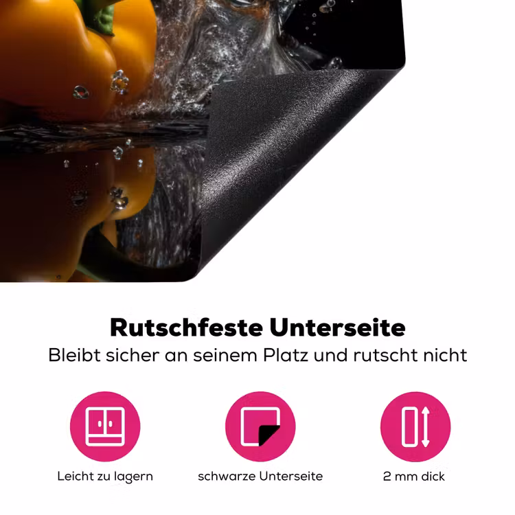 Paprika - Water - Zwart - Groente - Rood - Geel Inductie beschermer vinyl 3mm klein -zzzzzzz-lf-onderkant