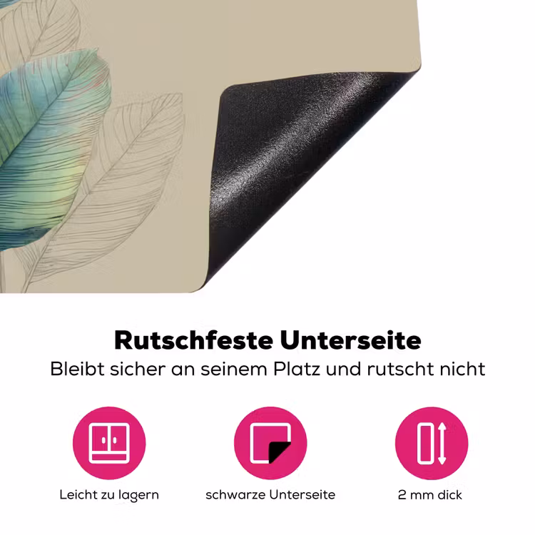 Paradijsvogelbloemen - Blauwgroene bladeren - Beige Inductie beschermer vinyl 3mm klein -zzzzzzz-lf-onderkant