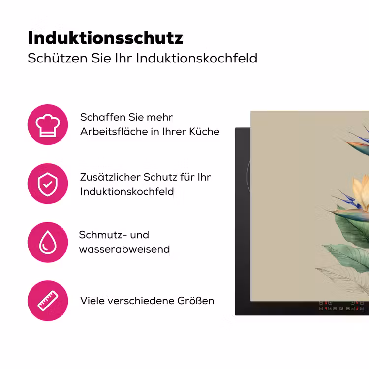 Paradijsvogelbloemen - Blauwgroene bladeren - Beige Inductie beschermer vinyl 3mm klein -zzzzzzz-lf-ups