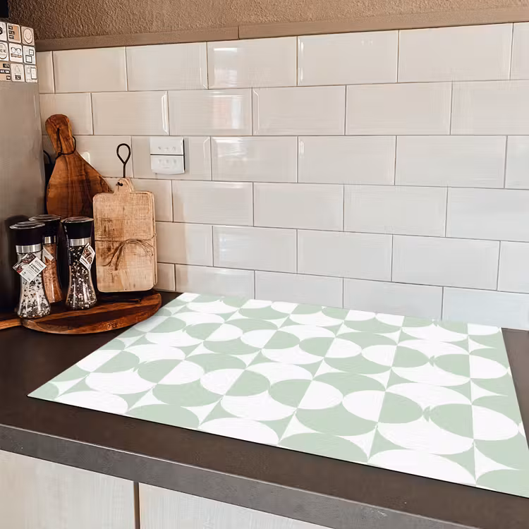 Wit - Groen - Cirkels Inductie beschermer vinyl 3mm klein 276 -sfeer3