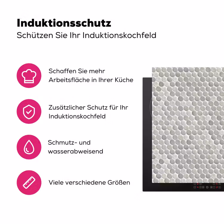 Penny - Mozaïek - Lichtgrijs Inductie beschermer vinyl 3mm klein 276 -zzzzzzz-lf-ups