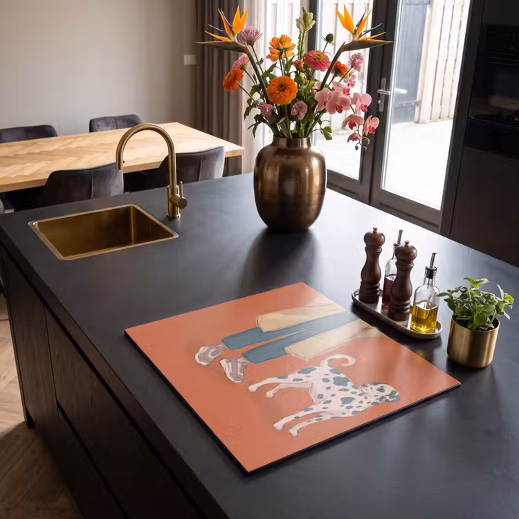 Persoon - Hond - Dieren - Illustratie - Modern Inductie beschermer vinyl 3mm middel -sfeer5