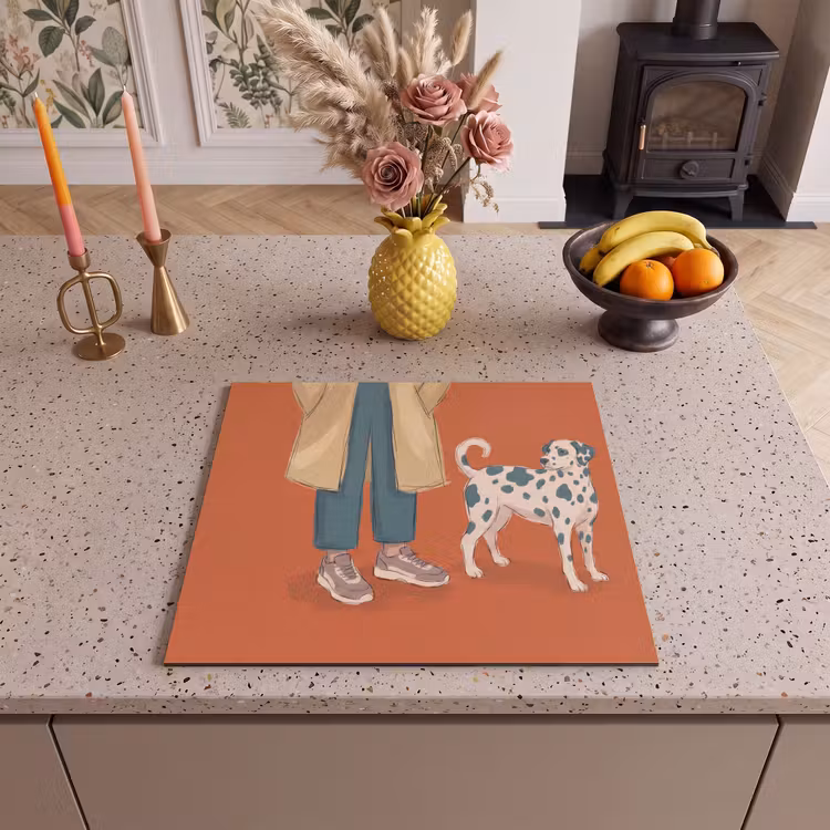 Persoon - Hond - Dieren - Illustratie - Modern Inductie beschermer vinyl 3mm middel -sfeer3