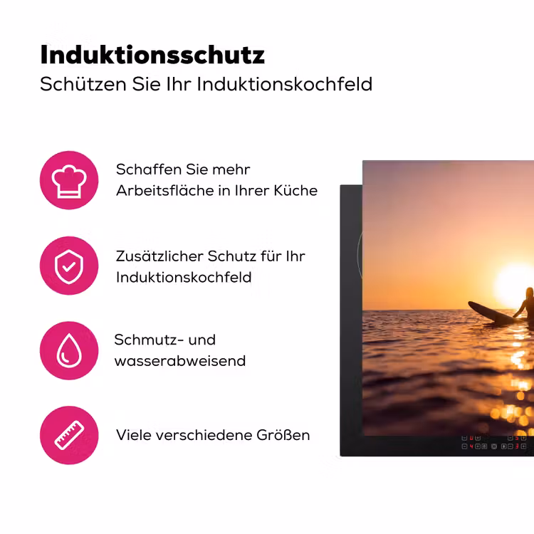 Persoon - Surfen - Zonsondergang - Zee - Oranje Inductie beschermer vinyl 3mm middel -zzzzzzz-lf-ups