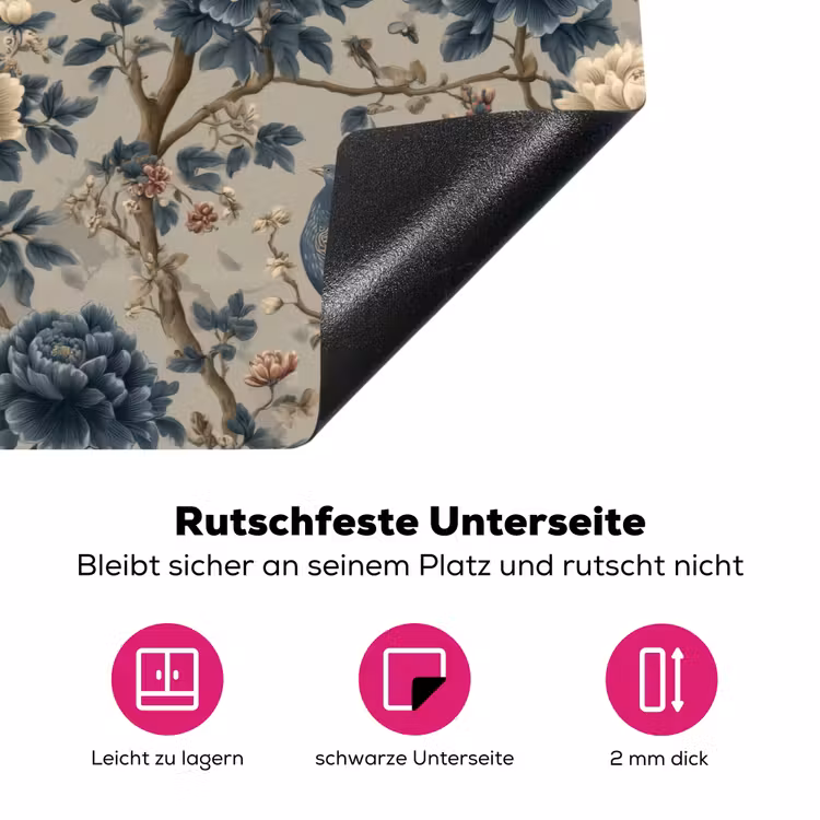 Pauw - Bloemen - Blauw Inductie beschermer vinyl 3mm klein 276 -zzzzzzz-lf-onderkant