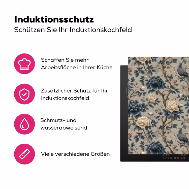 Pauw - Bloemen - Blauw Inductie beschermer vinyl 3mm klein 276 -zzzzzzz-lf-ups