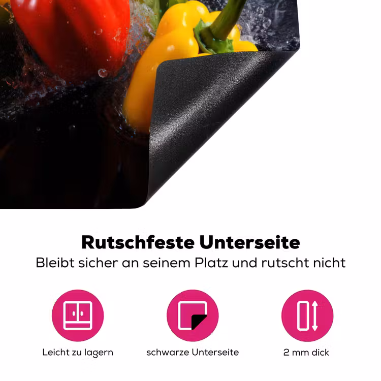 Paprika - Zwart - Water - Rood - Geel Inductie beschermer vinyl 3mm middel -zzzzzzz-lf-onderkant