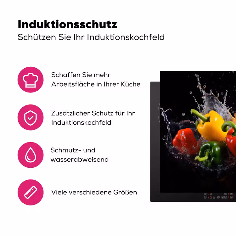 Paprika - Zwart - Water - Rood - Geel Inductie beschermer vinyl 3mm middel -zzzzzzz-lf-ups