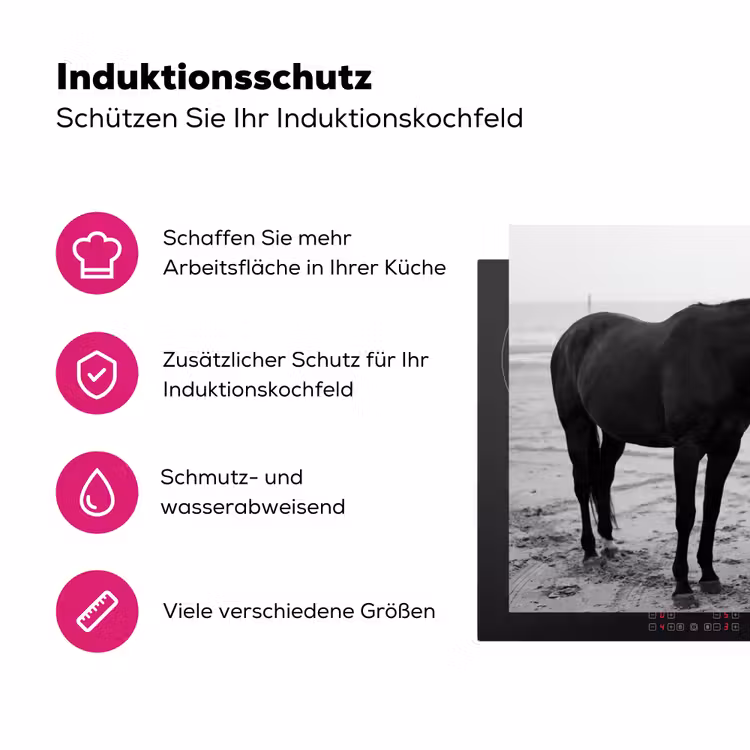 Paard - Auto - Zwart - Wit Inductie beschermer vinyl 3mm klein -zzzzzzz-lf-ups