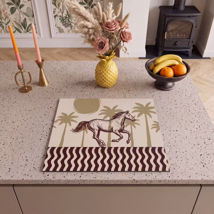 Paard - Galopperend - Woestijn - Illustratie Inductie beschermer vinyl 3mm middel -sfeer3