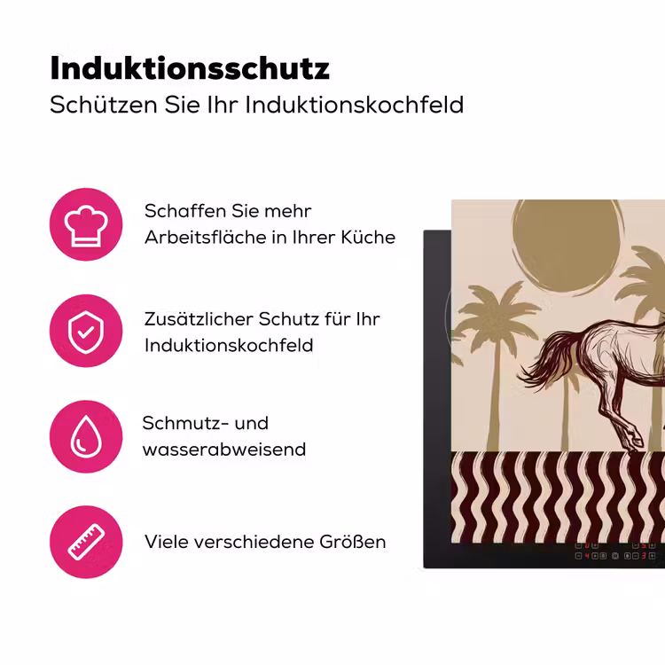 Paard - Galopperend - Woestijn - Illustratie Inductie beschermer vinyl 3mm middel -zzzzzzz-lf-ups