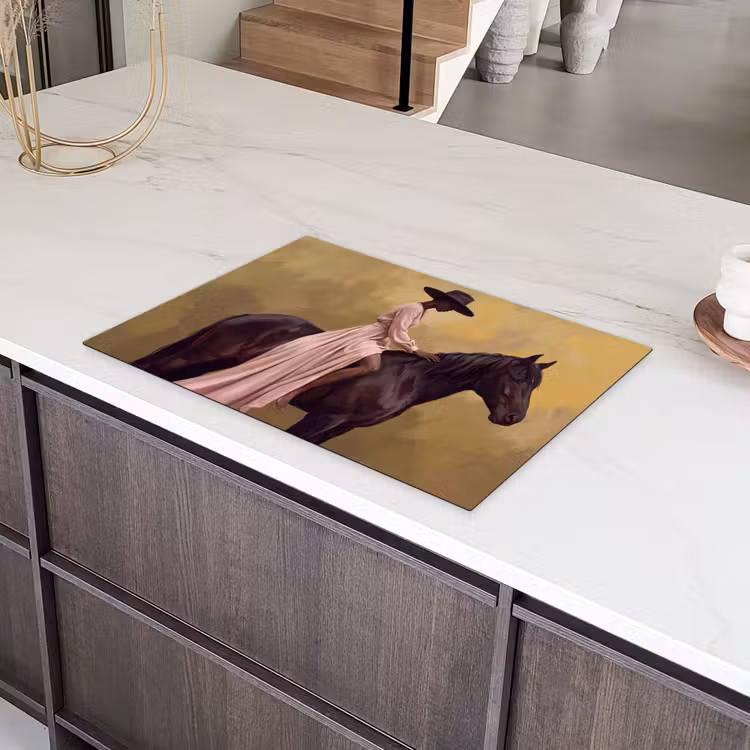 Paard - Klassiek - Oker Inductie beschermer vinyl 3mm klein -sfeer8