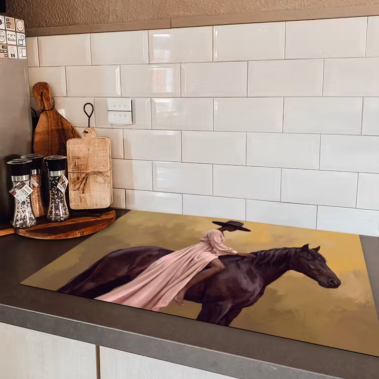 Paard - Klassiek - Oker Inductie beschermer vinyl 3mm klein -sfeer3
