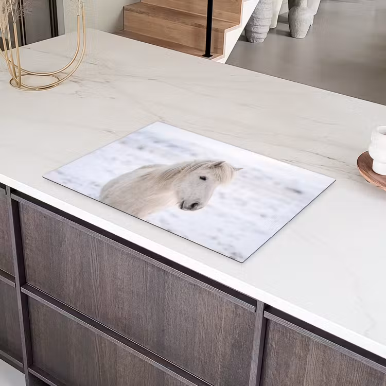 Paard - Kop - Winter - Dieren - Wit Inductie beschermer vinyl 3mm klein -sfeer8