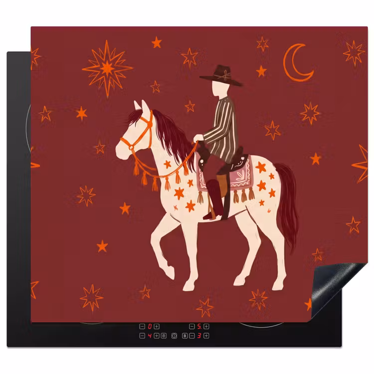 Paard - Ruiter - Sterren - Nacht - Illustratie Inductie beschermer vinyl 3mm middel -3d