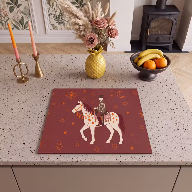 Paard - Ruiter - Sterren - Nacht - Illustratie Inductie beschermer vinyl 3mm middel -sfeer3