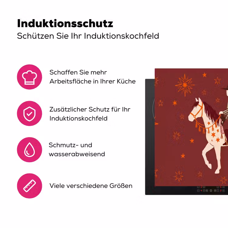 Paard - Ruiter - Sterren - Nacht - Illustratie Inductie beschermer vinyl 3mm middel -zzzzzzz-lf-ups