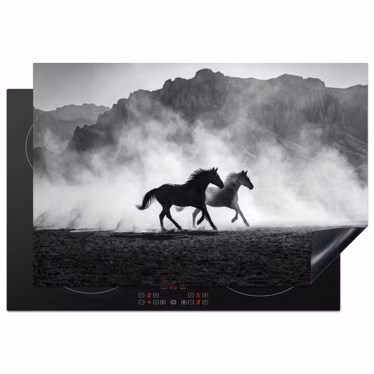 Paard - Ren - Stof - Zwart-wit - Dieren Inductie beschermer vinyl 3mm klein -3d