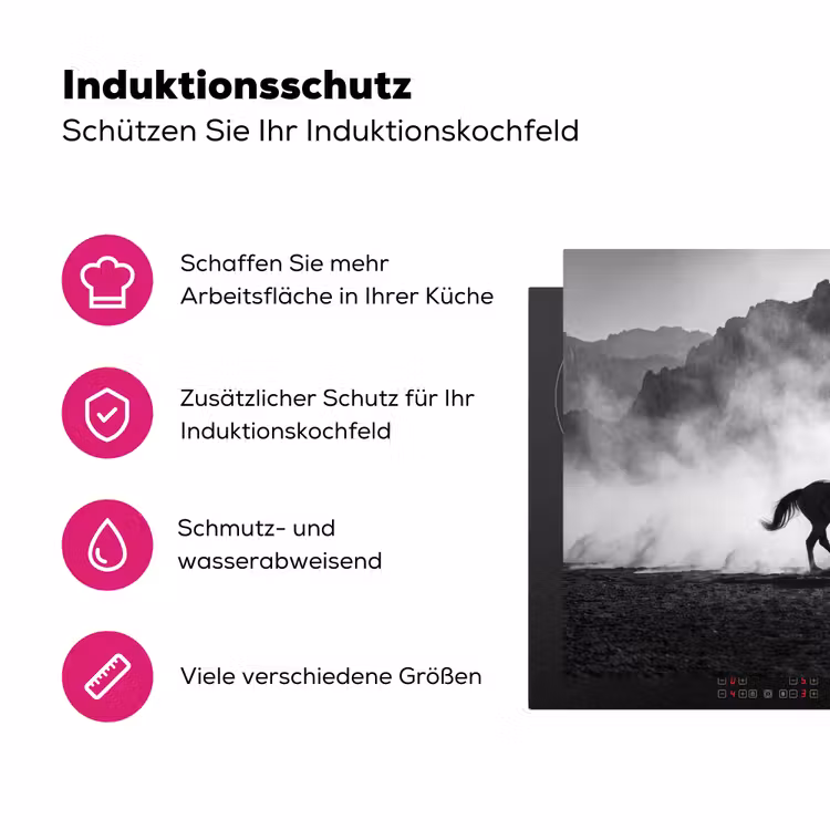 Paard - Ren - Stof - Zwart-wit - Dieren Inductie beschermer vinyl 3mm klein -zzzzzzz-lf-ups