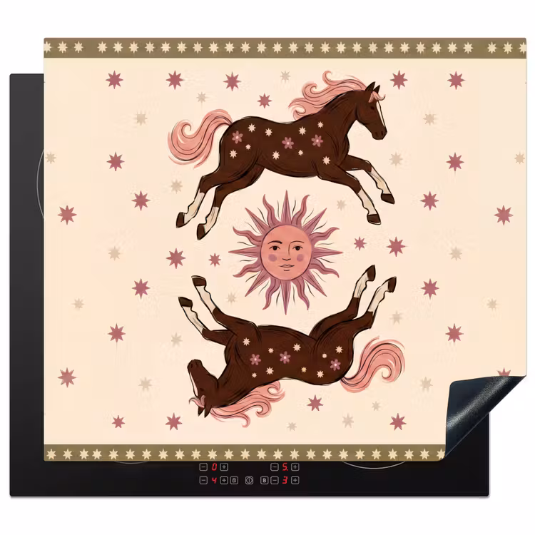 Paard - Zon - Mystiek - Illustratie - Roze Inductie beschermer vinyl 3mm middel -3d