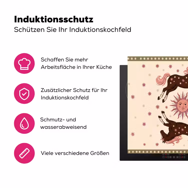 Paard - Zon - Mystiek - Illustratie - Roze Inductie beschermer vinyl 3mm middel -zzzzzzz-lf-ups