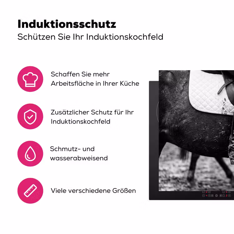 Paard - Sport - Zwart - Wit Inductie beschermer vinyl 3mm klein -zzzzzzz-lf-ups