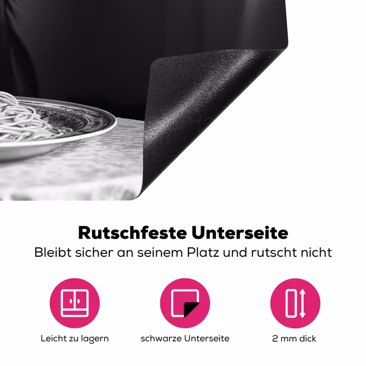 Paard - Bord - Pasta - Tafelkleed - Zwart Wit - Dieren Inductie beschermer vinyl 3mm klein -zzzzzzz-lf-onderkant