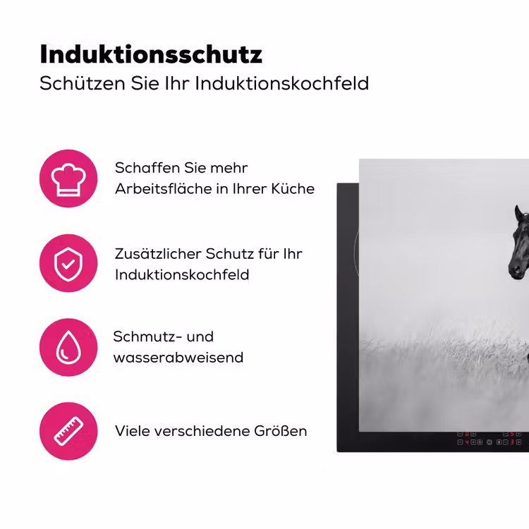 Paarden - Gras - Zwart - Wit Inductie beschermer vinyl 3mm klein -zzzzzzz-lf-ups