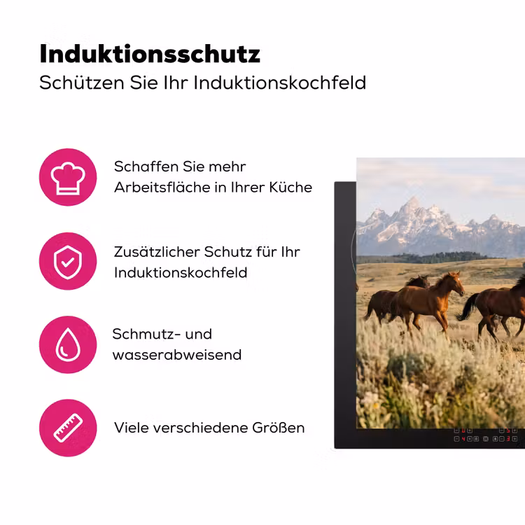 Paarden - Kudde - Bergen - Vrijheid - Wild Inductie beschermer vinyl 3mm klein -zzzzzzz-lf-ups