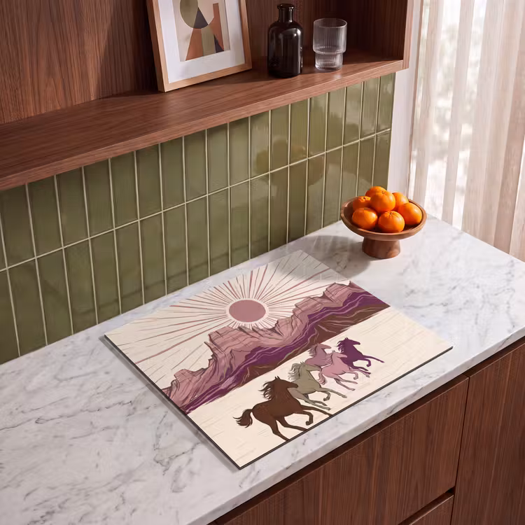 Paarden - Rennend - Woestijn - Natuur - Abstract Inductie beschermer vinyl 3mm middel -sfeer8