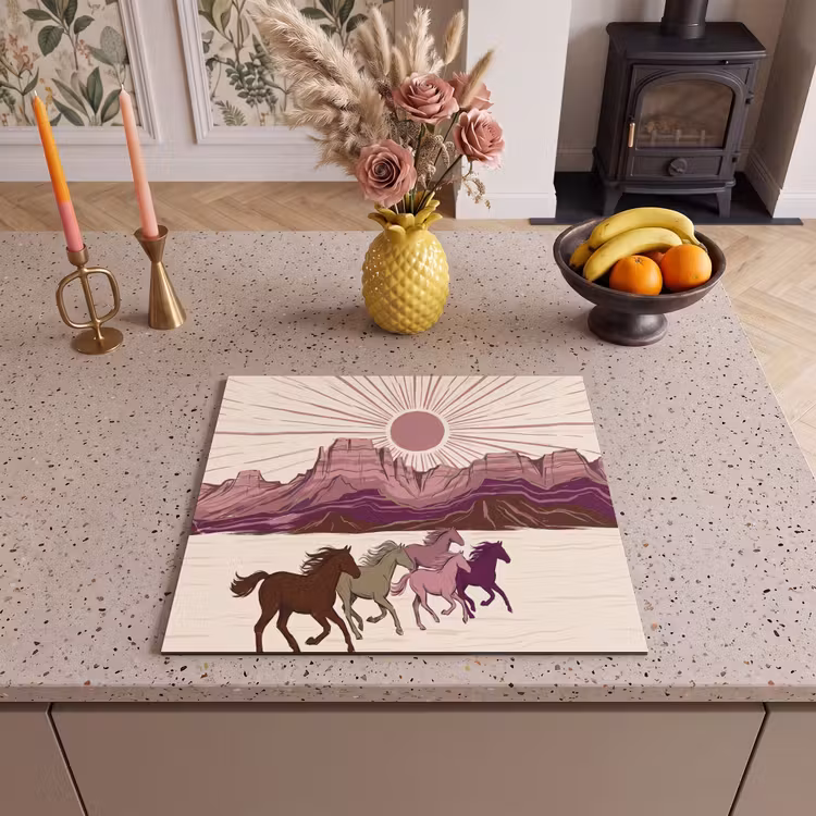 Paarden - Rennend - Woestijn - Natuur - Abstract Inductie beschermer vinyl 3mm middel -sfeer3