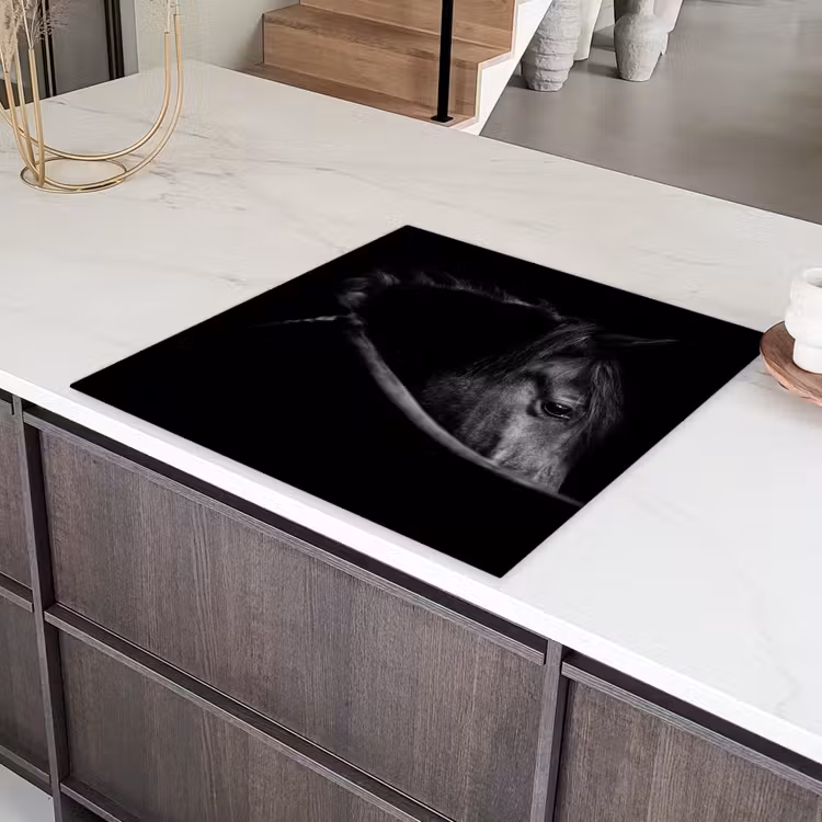 Paarden - Portret - Zwart - Dieren Inductie beschermer vinyl 3mm middel -sfeer8