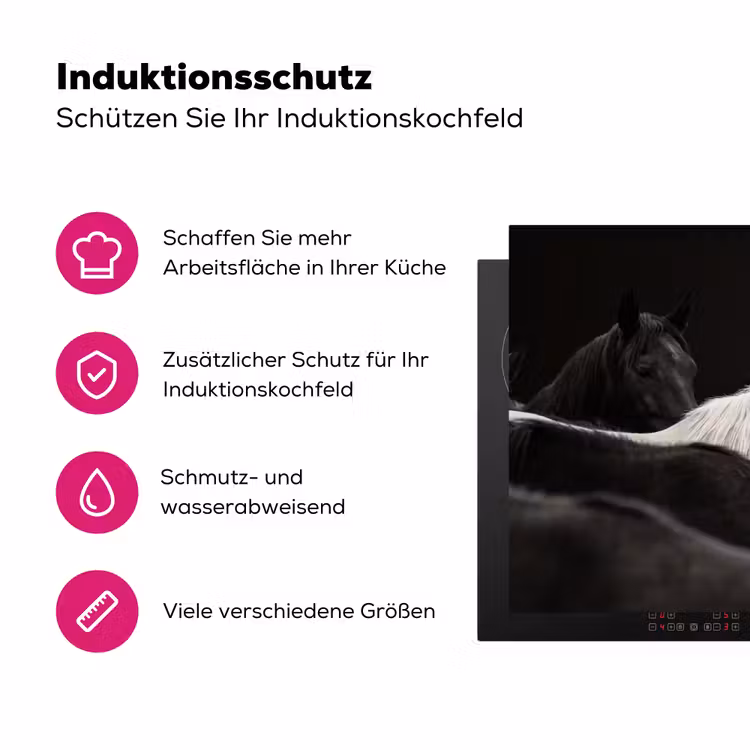 Paarden - Zwart - Wit - Kudde Inductie beschermer vinyl 3mm klein -zzzzzzz-lf-ups