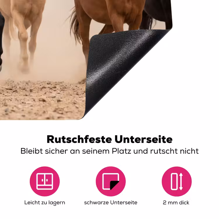 Kudde paarden - Stofwolk - Bruin - Zwart Inductie beschermer vinyl 3mm klein -zzzzzzz-lf-onderkant