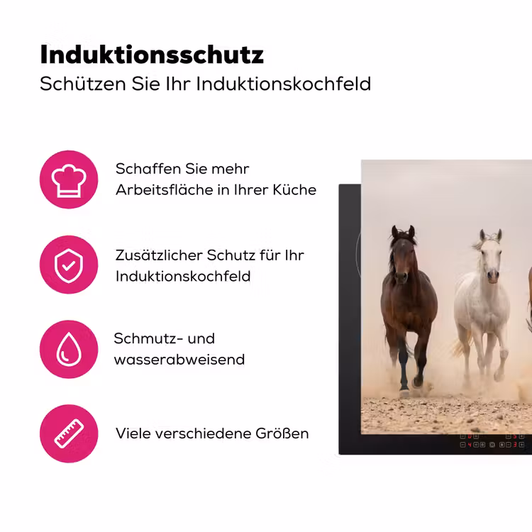 Kudde paarden - Stofwolk - Bruin - Zwart Inductie beschermer vinyl 3mm klein -zzzzzzz-lf-ups