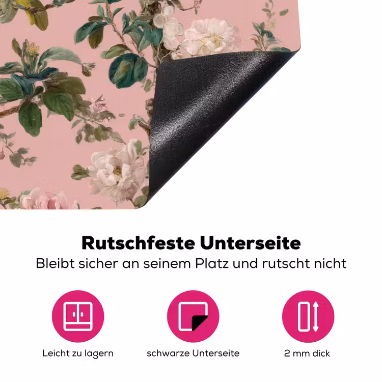 Pioenrozen - Botanisch - Vogel Inductie beschermer vinyl 3mm klein 276 -zzzzzzz-lf-onderkant