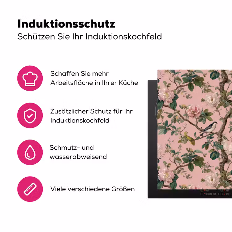 Pioenrozen - Botanisch - Vogel Inductie beschermer vinyl 3mm klein 276 -zzzzzzz-lf-ups
