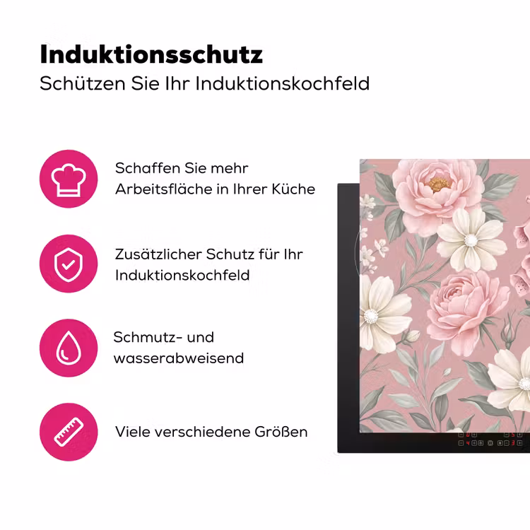Pioenrozen - Vingerhoedskruid - Pink Inductie beschermer vinyl 3mm klein -zzzzzzz-lf-ups