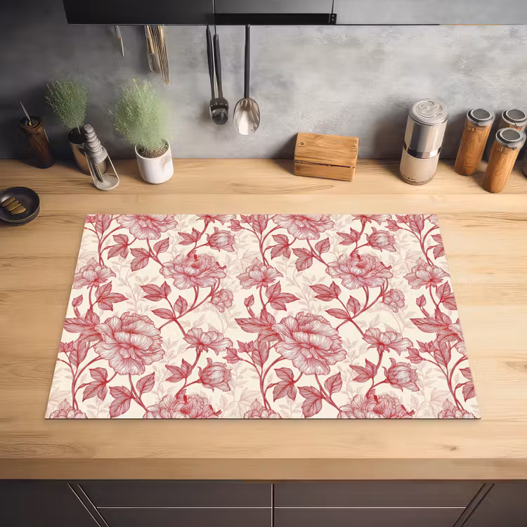 Pioenrozen - Modern - Rood Inductie beschermer vinyl 3mm klein 276 -sfeer5