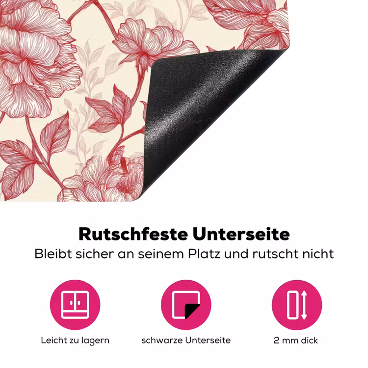 Pioenrozen - Modern - Rood Inductie beschermer vinyl 3mm klein 276 -zzzzzzz-lf-onderkant