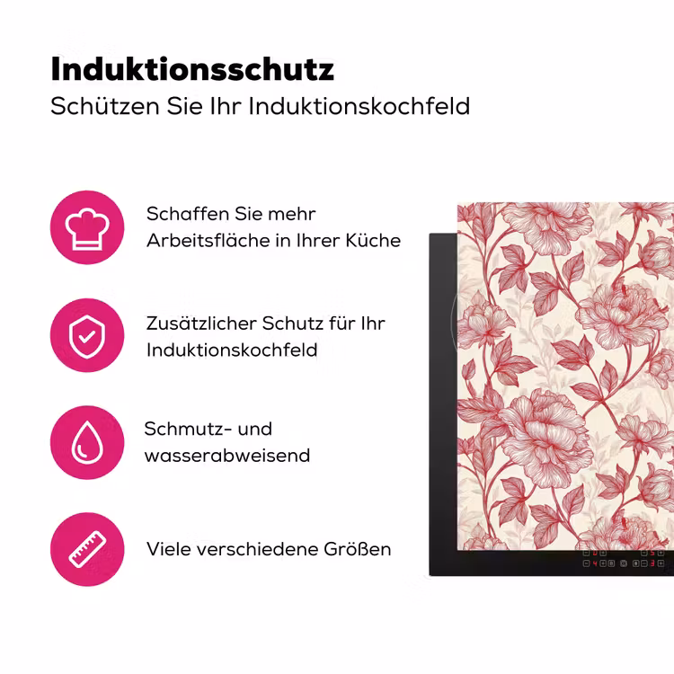 Pioenrozen - Modern - Rood Inductie beschermer vinyl 3mm klein 276 -zzzzzzz-lf-ups