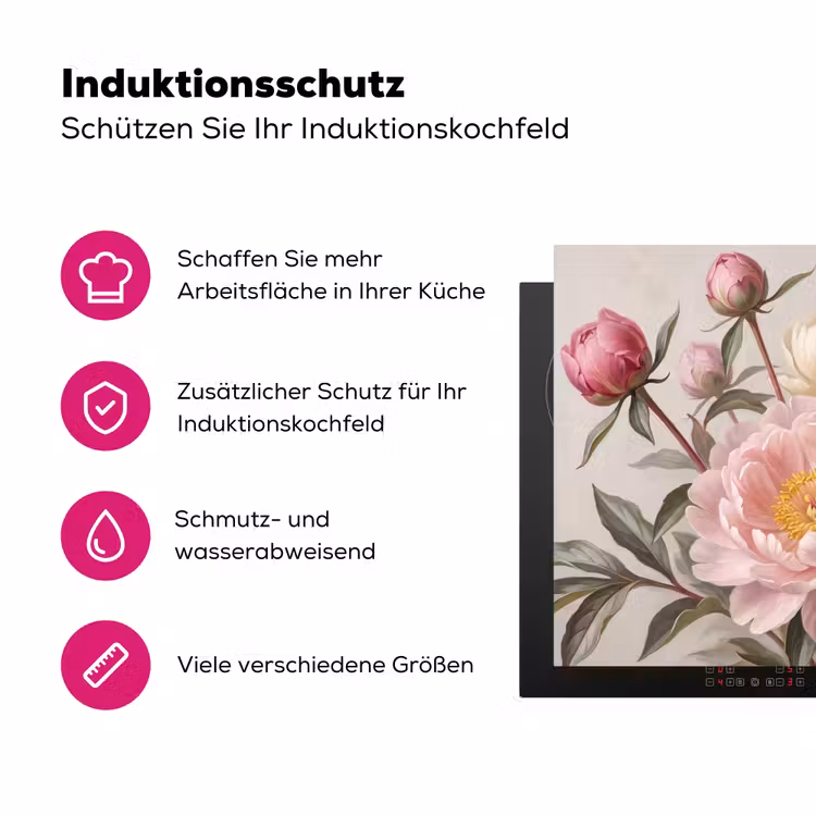 Pioenrozen - Boeket - Roze Inductie beschermer vinyl 3mm klein -zzzzzzz-lf-ups