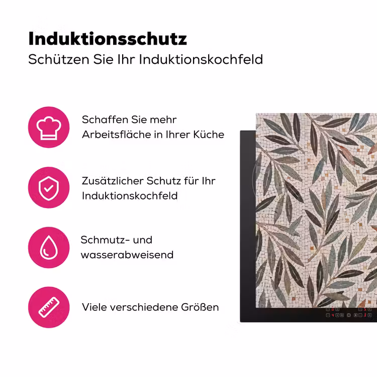 Plant - Blad - Mozaïek - Groen Inductie beschermer vinyl 3mm middel -zzzzzzz-lf-ups